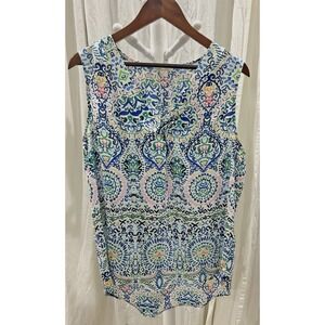 Finn & Grace Women Colorful Boho Blouse XL Beachy Top Bright Pastel Artsy Pretty